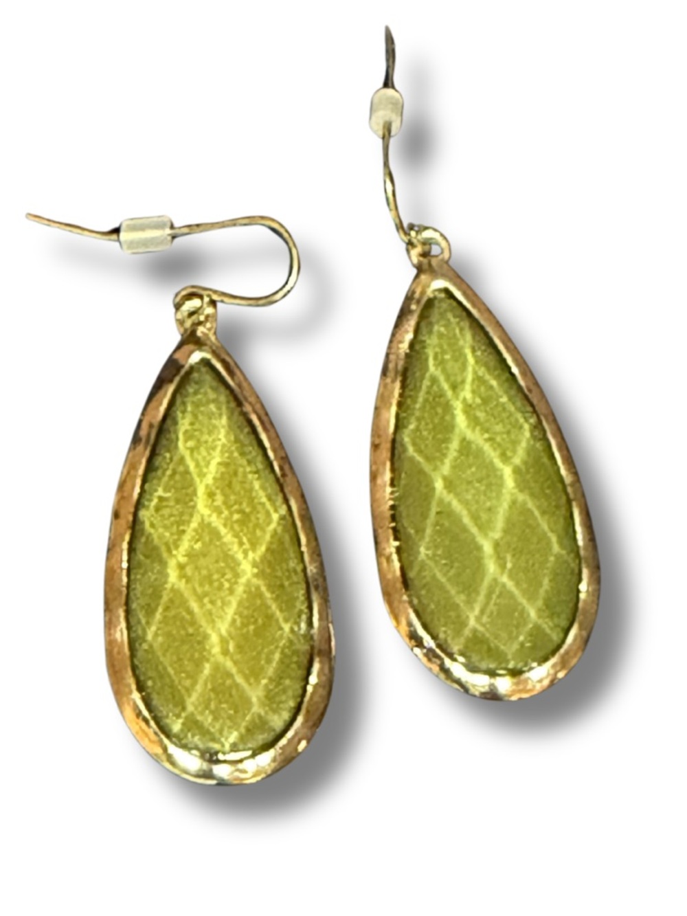 Gold Teardrop Olive Green Dangle Earrings